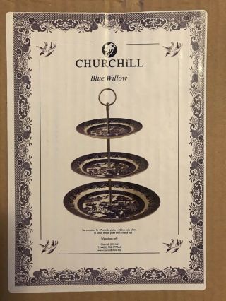Churchill Of England - Blue Willow - 3 Tier Cake/dessert Plate -