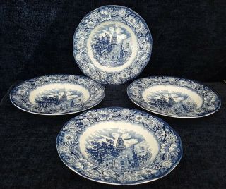 Set Of 4 Staffordshire Liberty Blue 8.  75 " Rimmed Soup Bowls - Immaculate