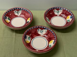 Solimene - Vietri (italy) Chicken - Red Cereal Bowls (3)