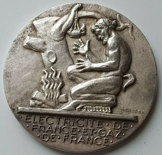 Art Nouveau Silver - Plated Bronze Medal Electricite & Gas De France By H.  Dropsy