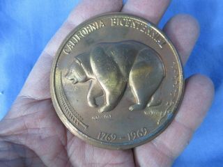 California Bicentennial 1769 - 1969 Grizzly Bear Bronze Brass Medallion Coin 2.  5 
