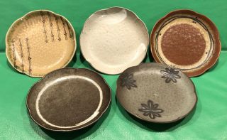 Vintage 9 - 1/2” Rustic Stoneware Pottery Plates Set Of 5 Unique