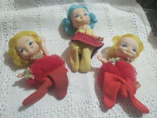 3 Vtg 1969 Finger Ding Dolls Puppets Remco 5 " Ballerina Skater Clothes