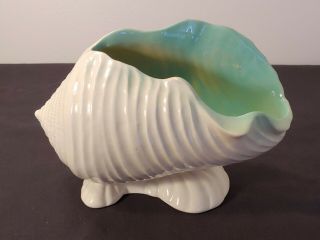 Vintage Roseville Pottery Usa Green & White Seashell Planter Vase 563 Rare