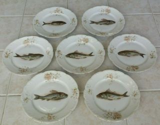 Vintage Ls&s Carlsbad Austria China Fish Plates Set Of 7