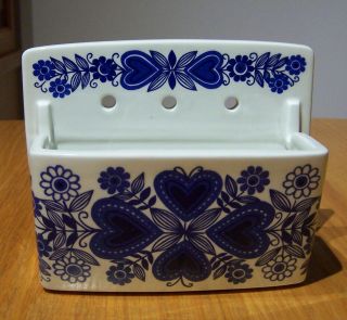 Vintage Arabia Of Finland Sirpa Blue Ceramic Wall Mount Salt Box