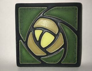 Motawi Tile " Dard Hunter " Rose Image In Green.  Motawi Tileworks Ann Arbor,  Mi