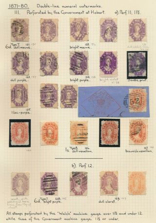 Tasmania Stamps 1871 - 1880 Qv Chalon Heads Govt Hobart Perfs,  Sg 135//143 Inc Dbl
