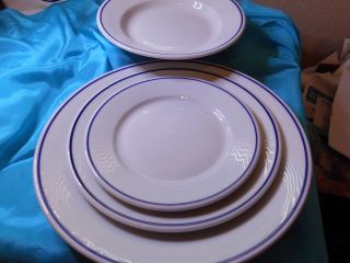 Bia Cordon Bleu/apilco Porcelaine Serving Set Of 3 Plates And 1 Soup Bowl Blue
