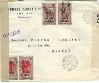 Madagascar 1943 - 44 Correspondence Of 5 Censored Covers To Bombay India