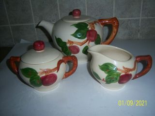 Vtg Franciscan Apple Teapot Creamer Sugar Bowl W/ Lid Tea Set