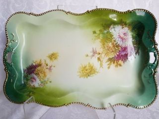 Rs Prussia German Porcelain Hand Painted Chrysanthemums Dresser Tray