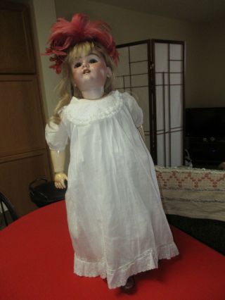 Antique White Cotton Doll Dress With Lace For Antique Germany Doll