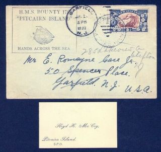Pitcairn Islands 1933 Nz Forerunner W/enclosure Letter Floyd Mccoy To Usa