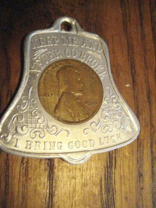 1930 Encased Wheat Cent " Lucky Penny " Souvenir Washington,  D.  C.  Bell Shape