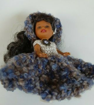 Barbie Kelly Doll W Ooak Hand Crochet Dress,  Hat N Cream Mj Shoes
