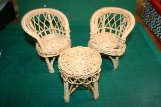Vintage Sindy 2 Wicker Chairs And Table Vgc