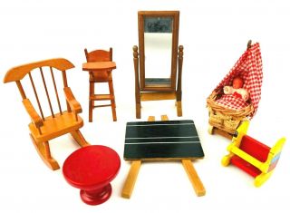 Vintage Wood Miniature Doll House Nursery Room Furniture Baby Kid Chair R