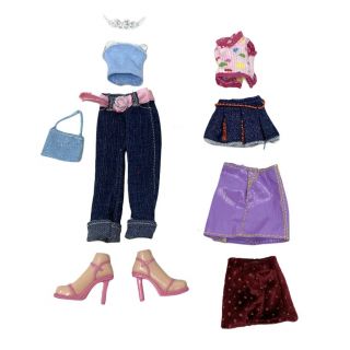 Vintage Bratz Doll Denim Jeans Skirts Outfit Clothing Heels Accessories Bundle