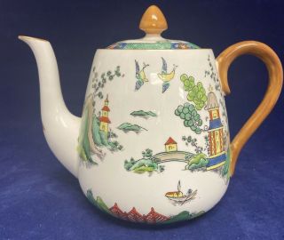 Crown Staffordshire " Ye Olde Willow " Green Border Teapot