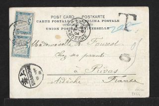 China To France Postage Due 10c Mixed Franking Ppc Cover 1904
