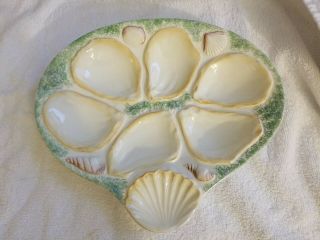 Vietri Italy,  Sea Shell Motif,  6 Well Oyster Plate,  10 7/8 " By 9 3/8 "