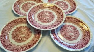 5 English Ironstone Pink Vista Dinner Plates England 10.  5 " Franciscan Euc