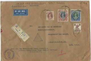 India 1941 Registered Airmail Cover To Netherland Indies Not Censored