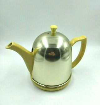 Vintage Hall Pottery Yellow Teapot With Metal Insulating Cover