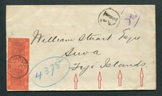 1897 China Hong Kong Gb Qv 2 X 10c Stamps On Reg.  Cover To Fiji Islands @ Scarce