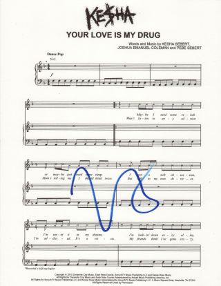Kesha Singer Real Hand Signed Your Love Is My Drug Sheet Music 1