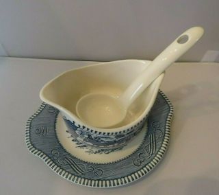 Currier & Ives Royal China Gravy Boat Underplate And Ladle