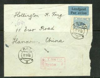 Estonia 1938 Registered Tartu Airmail Via Brindisi & Hongkong To China