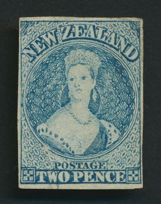 Zealand Stamp 1862 Qv Chalon Head Sg 37a 2d Milky Blue Worn Plate,