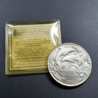 1994 Maui No Ka Oi One Dollar Trade Hawaii Dolphin Token Coin Medal Gem Bu Unc