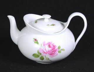 Vintage Meissen Hand - Painted Pink Rose Dinnerware: Tea Pot Chipped On Spout