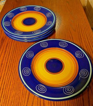 Pier 1 Italian Swirl Set Of 4 Hand Painted Earthenware Dinner Plates - 11 - 1/2 "