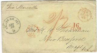 China 1863 Cover To Usa With Red Shanghae Paid Cds,  Via Hong Kong And London