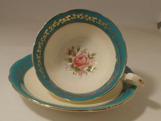 Signed Aynsley 185 Turquoise Blue & Gold Gilt Bone China Tea Cup & Saucer