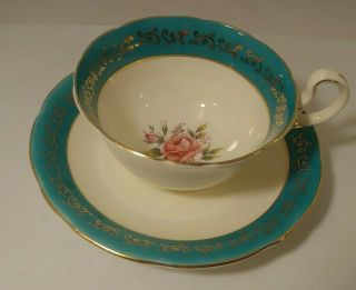 Signed Aynsley 185 Turquoise Blue & Gold Gilt Bone China Tea Cup & Saucer 2