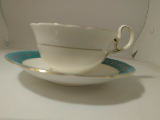 Signed Aynsley 185 Turquoise Blue & Gold Gilt Bone China Tea Cup & Saucer 3