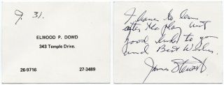 James Stewart Signed Harvey Elwood P Dowd Calling Card