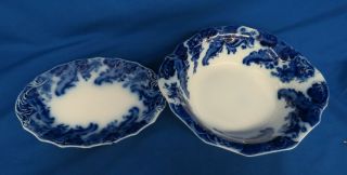 Grindley Argyle Flow Blue Vegetable Bowl 9 3/8 " Small Oval Platter 8 3/4 "