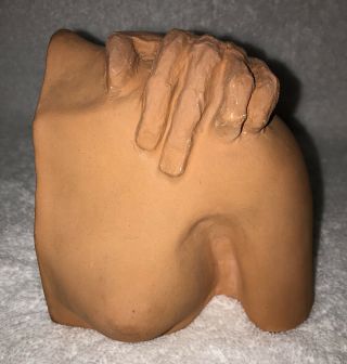 Vtg Abstract Terra Cotta Clay Art Pottery Nude Lady Bust Hand Shoulder Sculpture