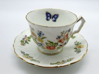 Aynsley Butterflies Spring Flowers Cup And Saucer England