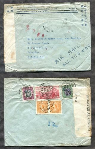 P802s - China Chengtu 1940s Censored Airmail Cover To Canada.  Stamps