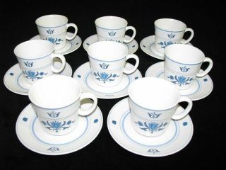 Set Of 8 Noritake " Blue Haven " Cups & 8 Matching Saucers