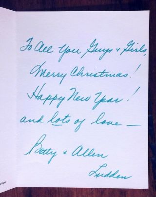 Betty White Ludden Handwritten Christmas Card Note Signed 1975 To Fan Club Prez