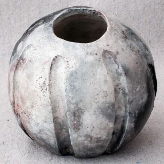 Vintage Mid Century Modern Ribbed Studio Pottery Bud Vase Burnished Grey Raku