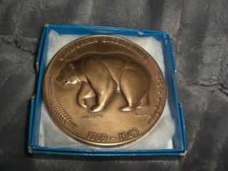 California Official Bicentennial - 1769 - 1969 - 2.  5 " Bronze Medal In Box/cert